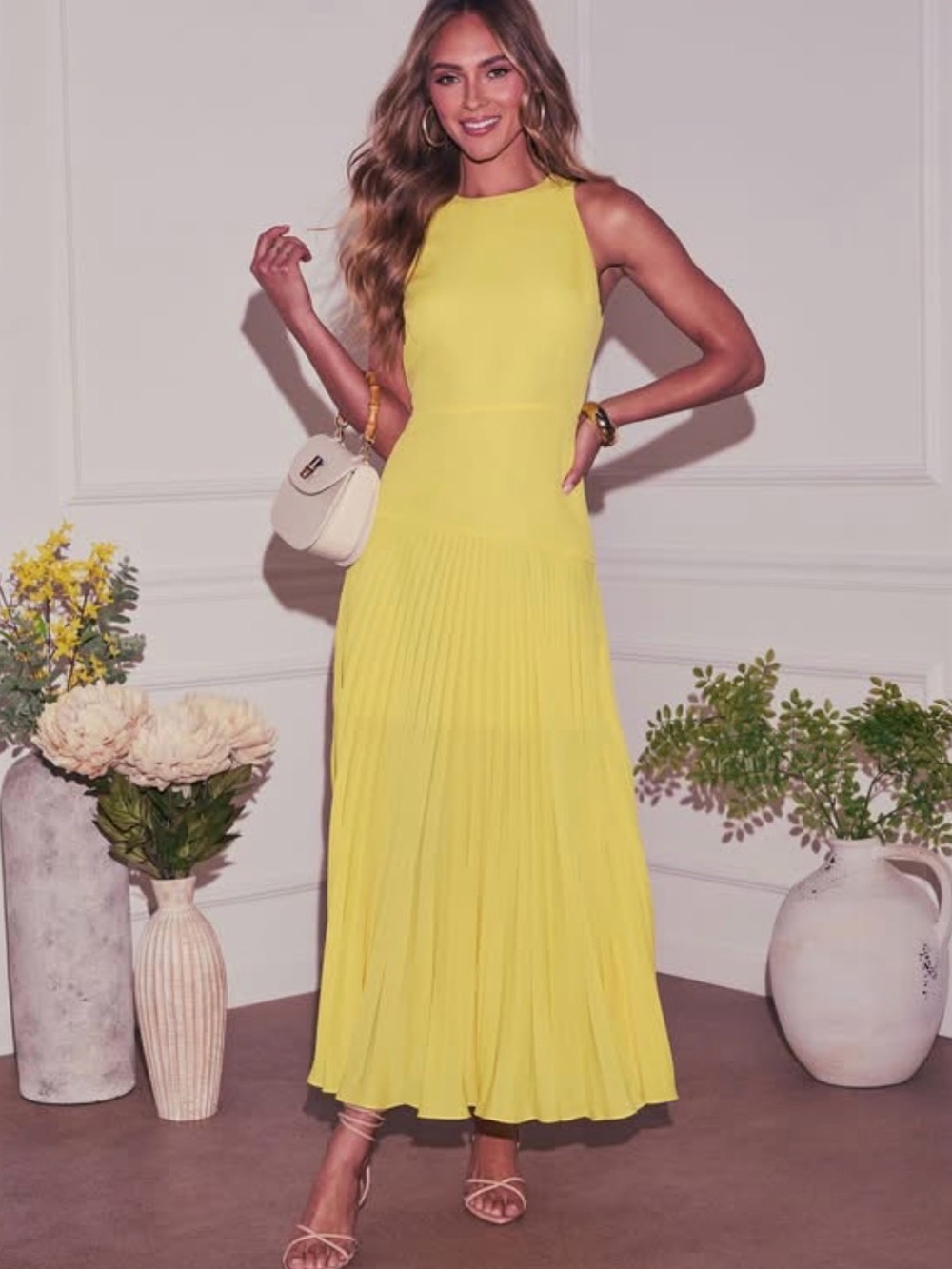 Vici Lemon Yellow Pleated Maxi Dress - Picture 1 of 3